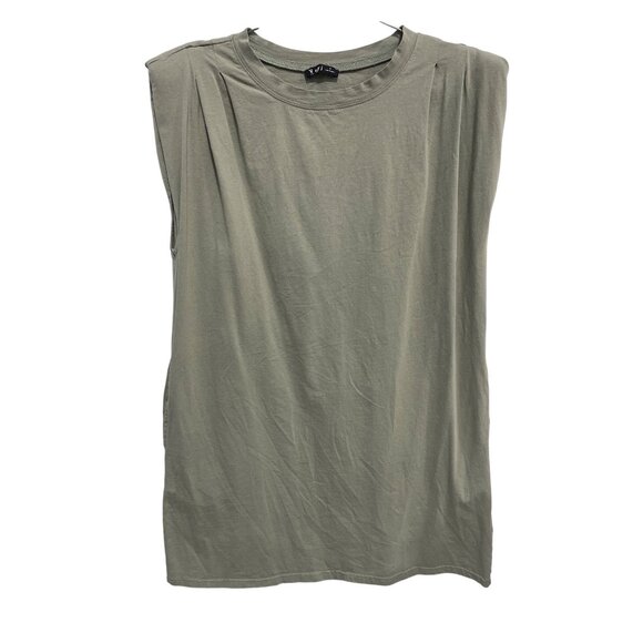 Very J Top Size Small Crew Pleated Shoulder Pads Sage Green Casual Everyday Wear - Picture 1 of 6